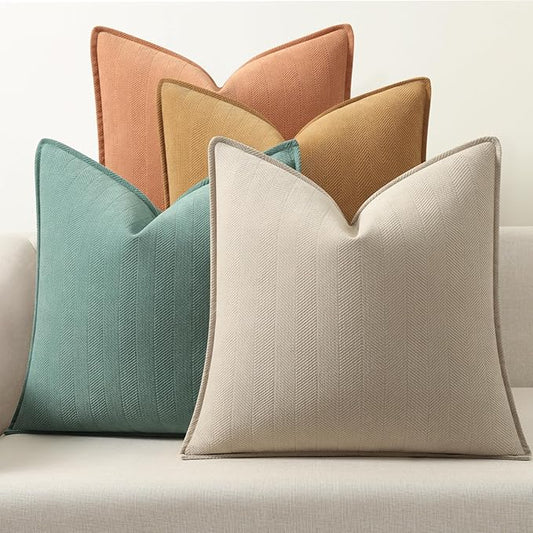 ZWJD Throw Pillow Covers 18x18 Set of 4 Chenille Pillow Covers with Elegant Design Soft and Luxurious Decorative Throw Pillows for Couch, Bed, and Home Decor