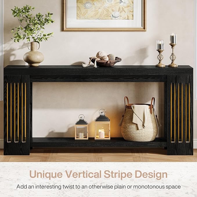 Tribesigns Farmhouse Console Table, 70.9-Inch Sofa Table Behind Couch with Vertical Stripe Legs, 2-Tier Entryway Accent Furniture for Living Room, Hallway, Entrance, Foyer, Black