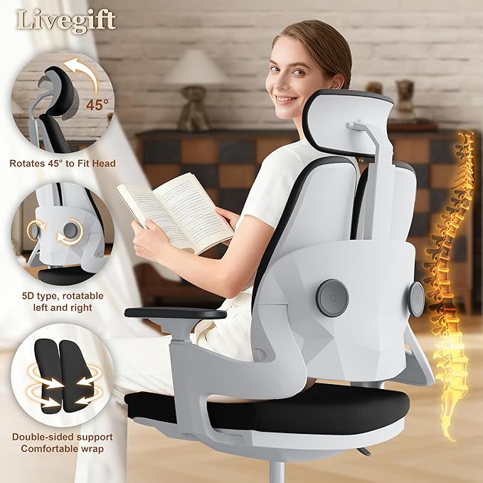 Ergonomic Office Chair Big and Tall Desk Chair, Dual-backrest Computer Chair with 6D Adjustable Arms and Lumbar Support, 500lbs Extra Wide Seat, for Home & Office Use,Black