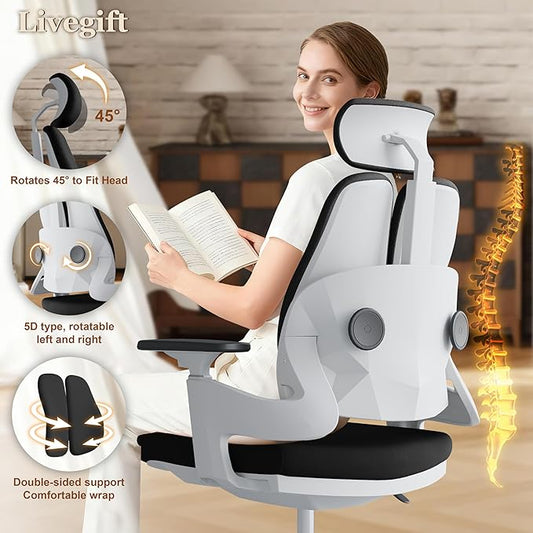 Ergonomic Office Chair Big and Tall Desk Chair, Dual-backrest Computer Chair with 6D Adjustable Arms and Lumbar Support, 500lbs Extra Wide Seat, for Home & Office Use,Black