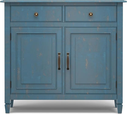 SIMPLIHOME Connaught 40-inch Wide Solid Wood Storage Cabinet in Distressed Coastal Blue for Entryway, Living Room, Organizer for Hats, Gloves, Shoes, Keys, Slim Design, Traditional Style