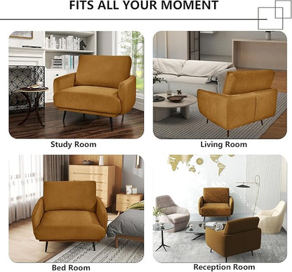 Oversized Accent Chair for Living Room Chairs Reading Arm Chair Comfy Modern Single Sofa Side Chairs with Metal Legs & Soft Cushion for Bedroom, Waiting Room (Velvet Brownish, Set of 1)