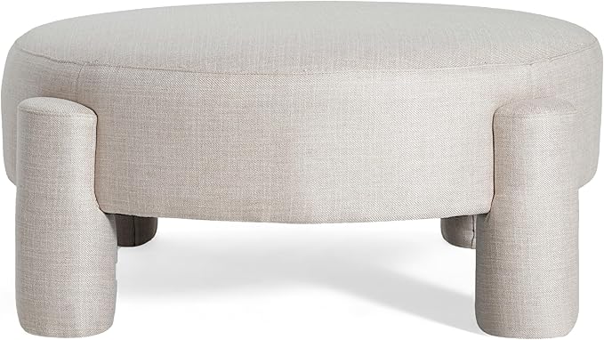 Christopher Knight Home Chobi Round Fully Ottoman Foot Stool, Pouf Footstool Ottoman Seat, Fabric Upholstered Foot Chair, Round Footrest, Modern Side Table for Living Room Bedroom Home Decor, Beige