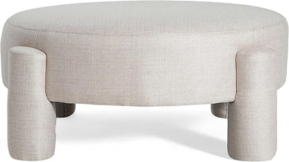 Christopher Knight Home Chobi Round Fully Ottoman Foot Stool, Pouf Footstool Ottoman Seat, Fabric Upholstered Foot Chair, Round Footrest, Modern Side Table for Living Room Bedroom Home Decor, Beige