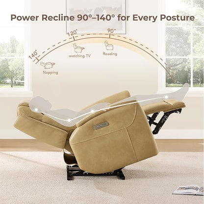 CHITA Super Zero Gravity Power Recliner Chair for Adults, Electric Faux Leather Recliner with USB & Type-C Charging Ports for Living Room, Bedroom & Home Theater Relaxation, Tan