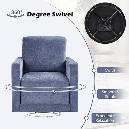 INZOY Swivel Accent Chair, Comfy 360° Swivel Chair with Hidden Storage, Upholstered Chenille Square Chair for Living Room Bedroom Small Spaces, Fully Assembled, Blue