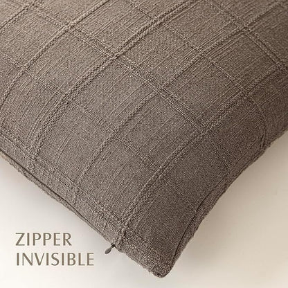 Foindtower Set of 2 Decorative Linen Check Throw Pillow Covers Neutral Farmhouse Vintage Cushion Covers Modern Boho Home Decor for Sofa Chair Couch Bedroom Living Room,24×24 Inch,Taupe Grey