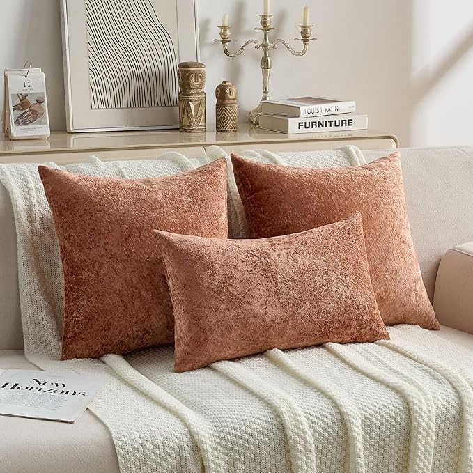 FUTEI Rust Flannel Throw Pillow Covers 26x26 Inch Set of 2,Soft Dimensional Textured Euro Pillow Shams,Modern Home Decor for Couch Living Room