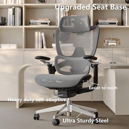 Ergonomic Office Chair, Mesh Home Office Desk Chair with Adjustable Lumbar Support, Computer Chair with Headrest, 5D Armrest,90-130°Tilt, 300lbs BIFMA Certified, Model Zen (Grey)