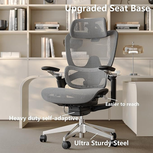 Ergonomic Office Chair, Mesh Home Office Desk Chair with Adjustable Lumbar Support, Computer Chair with Headrest, 5D Armrest,90-130°Tilt, 300lbs BIFMA Certified, Model Zen (Grey)