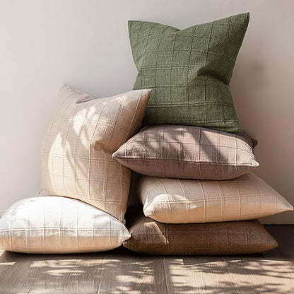 Foindtower Set of 2 Decorative Linen Check Throw Pillow Covers Neutral Farmhouse Lumbar Cushion Covers Modern Boho Home Decor for Sofa Chair Couch Bedroom Living Room,12×20 Inch,Sage Green