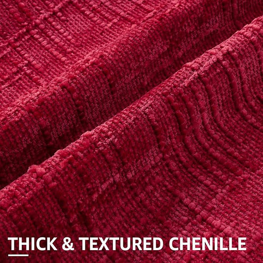 decorUhome Christmas Red Chenille Throw Pillow Covers 22x22 Set of 2 Thick Textured Slubby Couch Pillow Covers Farmhouse Accent Modern Neutral Decorative Pillow Cases for Bed Sofa Living Room