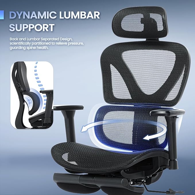 Ergonomic Mesh Office Chair with Adjustable Headrest, Lumbar Support, 3D Armrests & 4-Level Recline, Breathable Full Mesh Desk Chair for Home Office, 300LBS