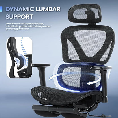 Ergonomic Mesh Office Chair with Adjustable Headrest, Lumbar Support, 3D Armrests & 4-Level Recline, Breathable Full Mesh Desk Chair for Home Office, 300LBS