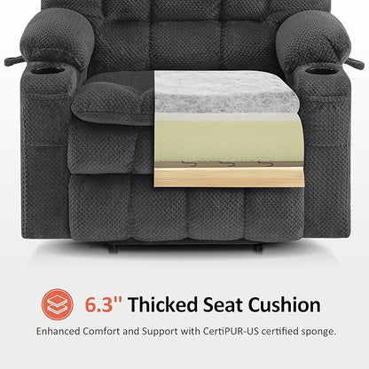 MCombo Dual Motor Power Lift Recliner Chair for Elderly, Lay Flat Lift Chair with Heat and Massage, Petite Wide Lift Chair, Cup Holders, USB A&C Ports, Fabric R7894 (Small-Wide, Dark Gray)