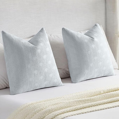 FUTEI Light Blue Chenille Decorative Throw Pillow Covers 18x18 Inch Set of 2,Soft Cozy Striped Geometric Patterns Cushion Cases,Modern Home Decor for Couch Bed Living Room