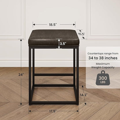 PHI VILLA Bar Stools Set of 3 - Thick Cushion Metal Steel Frame Base with Footrest Kitchen Stools, Grey Bar stools