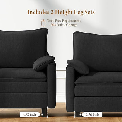 Vesgantti 74" Loveseat Sofa for Living Room, Comfy Cloud Couch Deep Seat Chenille Modern 2 Seater Small Sofa with Armrest Pillow, Easy Assembly for Small Spaces, Black