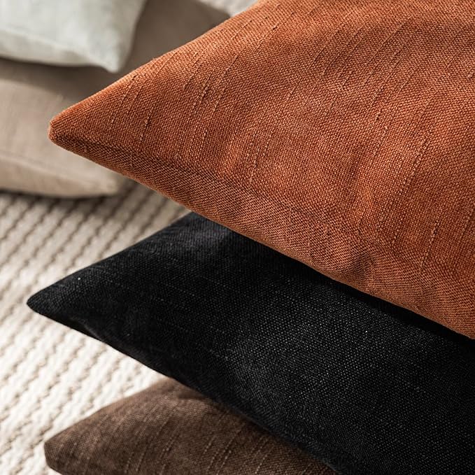 Foindtower Pack of 2 Soft Textured Throw Decorative Pillow Covers Square Accent Solid Cushion Cover Cozy Farmhouse Pillow Case with Zipper for Couch Sofa Bed Living Room 24x24 Inch, Burnt Orange
