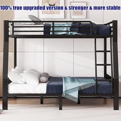 Higher Quality & Stronger Metal Full XL Over Queen Bunk Bed, Thickened Heavy Duty More Stable Safer Black Steel Bunkbed Bunk Queen Bed (Easier to Assemble) (Full XL Over Queen)