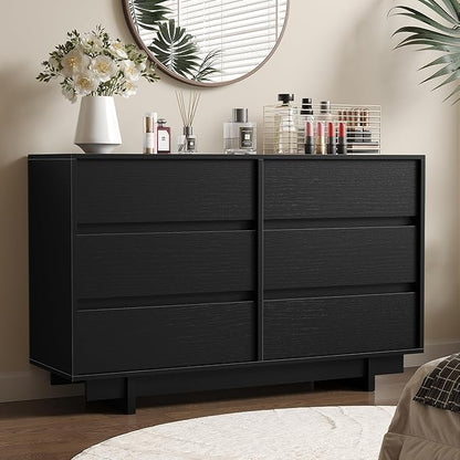 Black Dresser for Bedroom, 47" Wide 6 Drawer Dresser, Mid Century Modern Dressers Chest of Drawers, Wooden Large Dressers for Bedroom, Closet