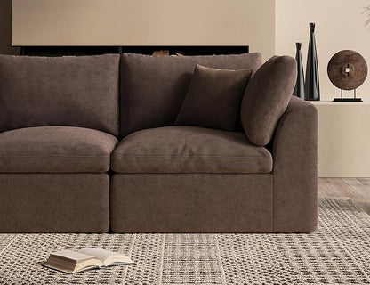 110" Cloud Sectional Couches for Living Room, Boneless U Shaped Couch with Ottoman, 3 Seater Modular Sectional Sofa, Brown