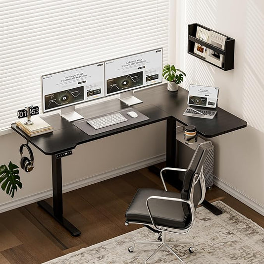 51" Reversiable L-Shaped Electric Standing Desk Adjustable Height Gaming Stand Up Corner Desk Sit Stand Home Office Computer Desk with Splice Board,Black Top