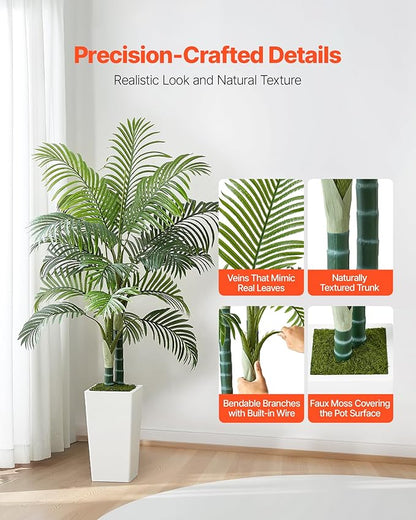 VEVOR Artificial Areca Palm Tree 5 ft, Fake Palm Tropical Plants with White Tall Planter, Faux Floor Silk Plant in Pot, Large Trees for Home Office Living Room Decor House Warming, Indoor Outdoor