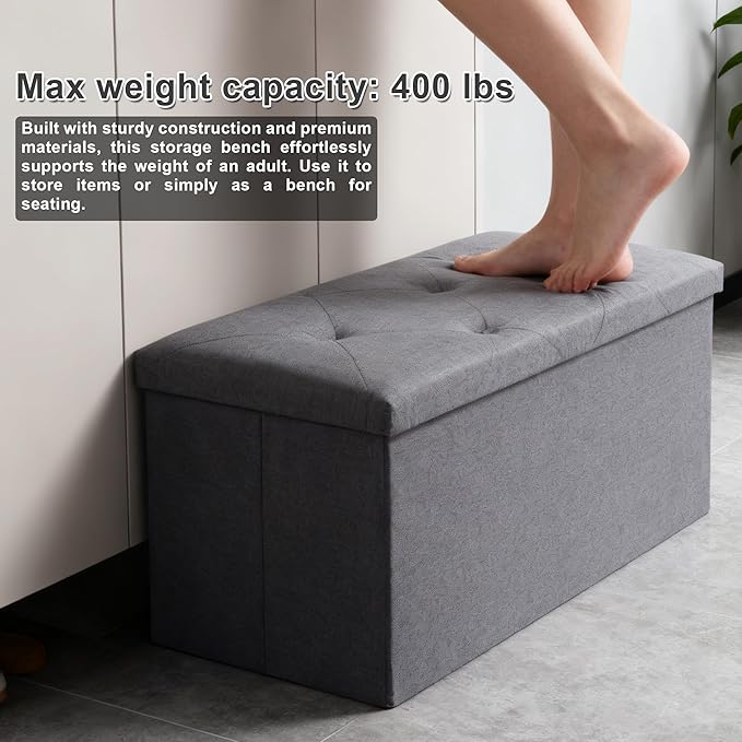 30 Inches Ottoman with Storage, Folding Ottoman Bench Set, Storage Bench for Bedroom, Chest for Entryway, Living Room, Support 500LBS, Grey (Grey, 30" W)