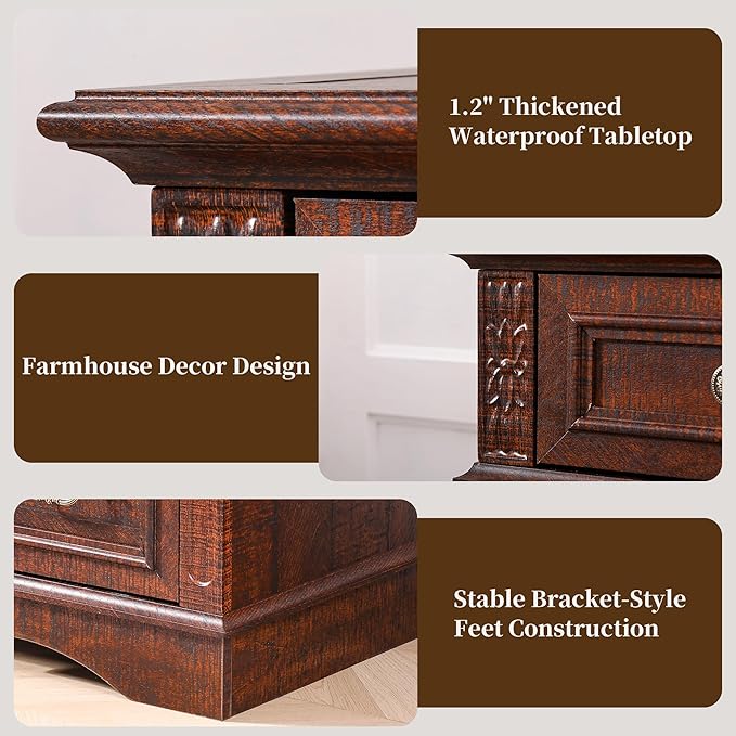 Dresser for Bedroom, 6 Drawers 48" Tall Dresser for Storage and Organization, Dark Brown Farmhouse Chest of Drawers for Living Room, Closet, Hallway