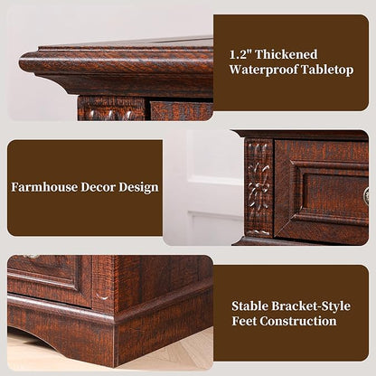 Dresser for Bedroom, 6 Drawers 48" Tall Dresser for Storage and Organization, Dark Brown Farmhouse Chest of Drawers for Living Room, Closet, Hallway