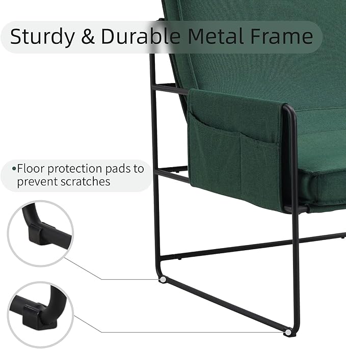 FLEXISPOT Accent Chair for Living Room,Arm Chair for Bedroom,with Wide Large Plus Size Cushion,Metal Frame,Reading Bedroom Chair Armchair for Home/Office/Cafe/Apartment/Waiting Room,Green