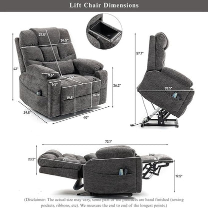 Power Lift Recliner for Elderly Adults, Dual Motor Lay Flat Lift Chair with Heat Massage, Cup Holder & Wireless Phone Charger, USB Type C Charging, Big Tall 400 lbs