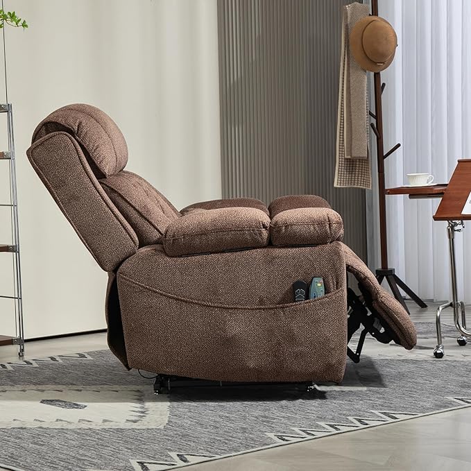 Big Man Power Lift Recliner for Elderly Adults 28 Inch Wide Seat, Lay Flat Lift Chair with Heat Massage, Arm Storage Cup Holders, USB Type C Charging, Oversized Recliner 400 lbs