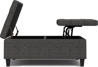 SIMPLIHOME Harrison 40 inch Wide Transitional Square Large Coffee Table Storage Ottoman in Ebony Polyester Tweed, Assembled, for The Living Room and Bedroom