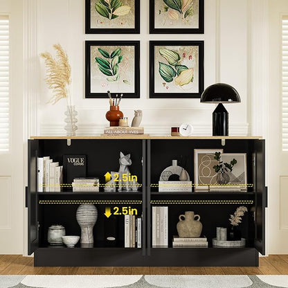 Black Sideboard Buffet with 4 Doors, Accent Coffee Bar, Kitchen Cabinet for Living Room, Kitchen or Hallway