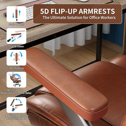 Big and Tall Office Chair with 5D Arms, 600lbs Fabric & PU Leather Heavy Duty Desk Chair, Adjustable Lumbar Support & Height, Tilt Function, High Back Ergonomic Executive Computer Chair