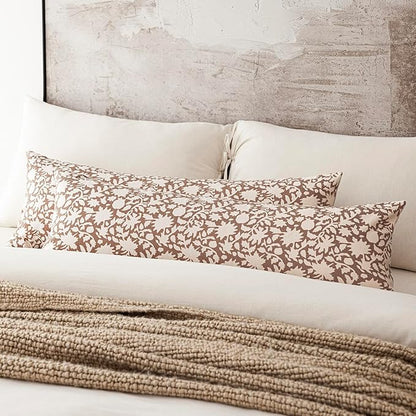 Foindtower Set of 2 Decorative Long Body Lumbar Throw Pillow Covers Accent Farmhouse Cushion Covers Boho Pillowcase for Couch Sofa Bedroom Living Room Home Decor,14×36 Inch,Light Orange Brown