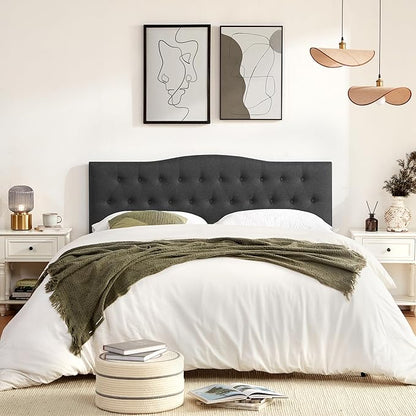 Tufted Upholstered Headboard California King, Sturdy and Durable Solid Wood Bed headboard, Fabric Headboard Adjustable Height from 37” to 51”, Button Diamond Design Head Board, Black