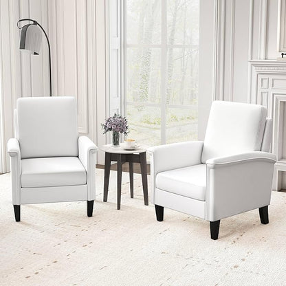 GOFLAME Modern Accent Chairs Set of 2, Comfy Upholstered Armchairs with Rubber Wood Legs and Thick Padded Cushion, High Back Single Sofa Chairs, Reading Side Chairs for Living Room, Bedroom, White