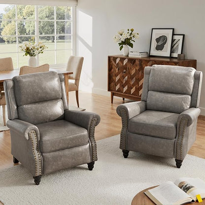 Lumibee Pushback Recliner Chair,Upholstered Wingback Chair for Small Spaces,2 Set of PU Leather Armchair for Living Room,Single Sofa Accent Chair Reading Seat for Balcony,Bedroom-Gray