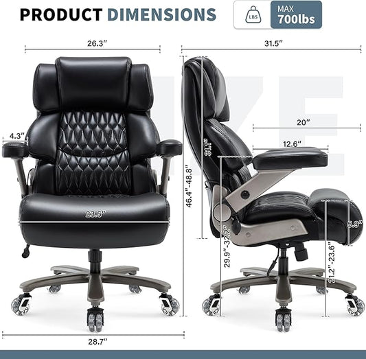 Big and Tall Office Chair 700lbs- Large High Back Executive Computer Desk Chair with 3D Flip-Up Arms, Adjustable Lumbar Support, Extra Wide Plus Size Seat, Heavy Duty Metal Base & Quiet Rubber Wheels