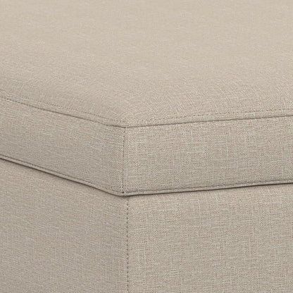 SIMPLIHOME Owen 40 inch Wide Mid Century Modern Square XL Coffee Table Storage Ottoman in Natural Polyester Fabric, Assembled, for The Living Room, Entryway and Family Room