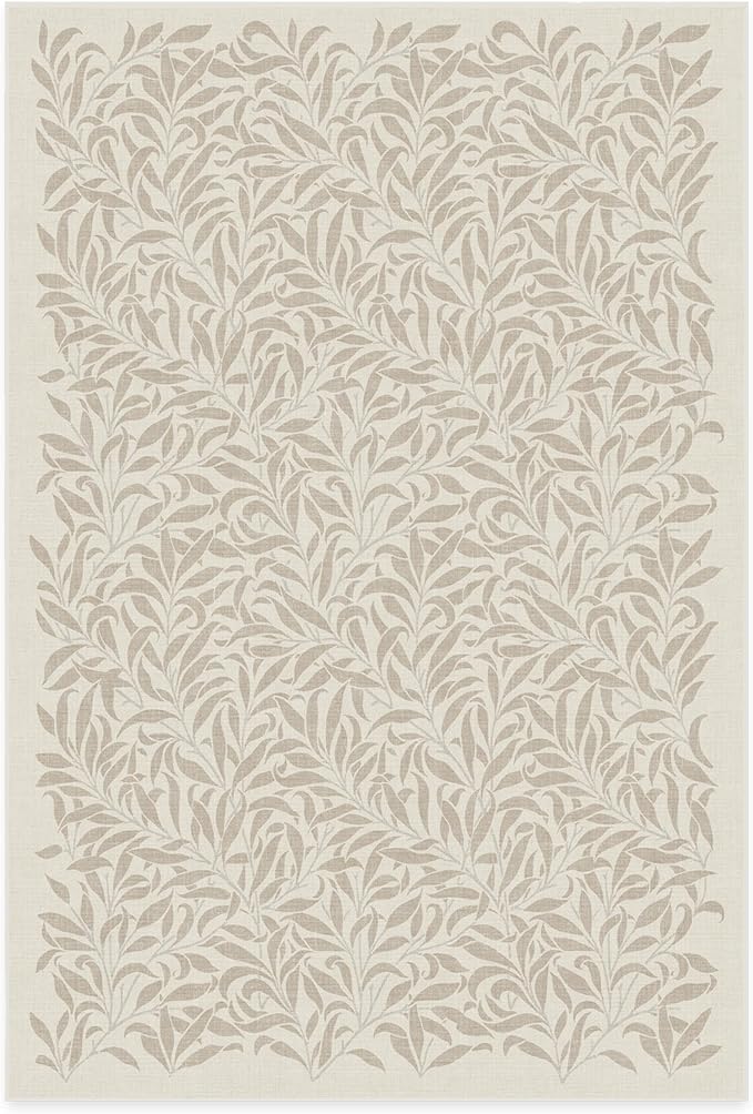 RUGGABLE x Morris & Co Washable Area Rug– Pure Willow Boughs Natural 6x9, Stain-Resistant, Non-Slip–Medium Machine Washable Rugs for Living Room, Bedroom, Hallway, Entryway & Office–with Standard Pad