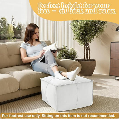 MeMoreCool Stuffed Round Pouf Ottoman Foot Rest, Floor Pouf Foot Stool with Soft Foam Chunk Filling, Small Round Ottoman Footstool Circle Footrest for Living Room