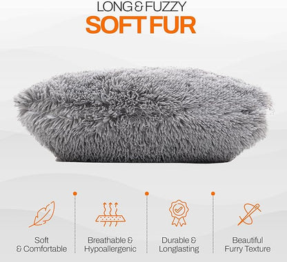 Cheer Collection Throw Pillows for Couch and Bed, Soft Shaggy Throw Pillows with Inserts Included, Cozy Long Hair Faux Fur Pillows - Set of 2-20" x 20" - Silver Gray
