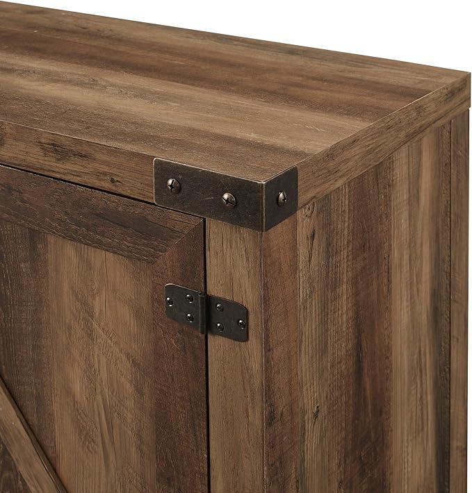 Walker Edison Georgetown Modern Farmhouse Double Barn Door TV Stand for TVs up to 80 Inches, 70 Inch, Rustic Oak, Without Fireplace, 15.75 x 70 x 24 inches