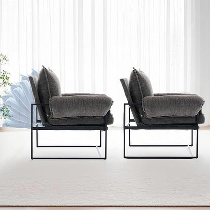 Xifan Modern Comfy Reclining Chair with 6 Angle Adjustable Backrest, Upholstered Accent Chair Fabric Living Room Lounge Chair for Reading Room - Gray, Set of 2