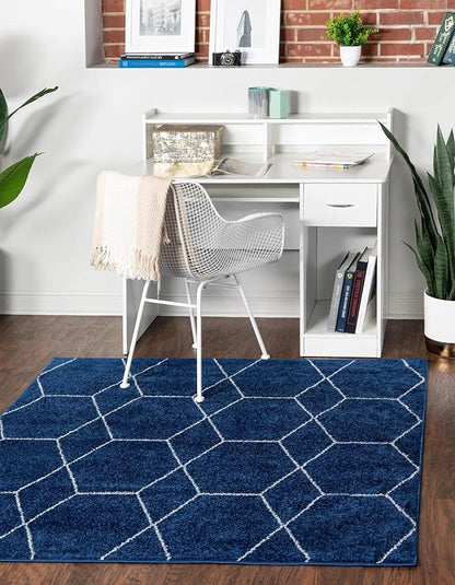 Unique Loom Trellis Frieze Collection Area Rug - Geometric (3' Square, Navy Blue/ Ivory)