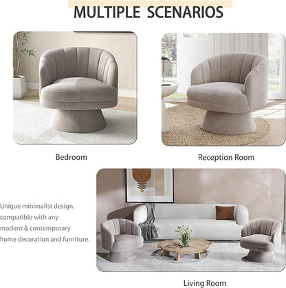 Swivel Accent Chair,Upholstered Velvet 360° Swivel Barrel Chair for Living Room Overstuffed Bouncle Reading Chair Round Armchair for Bedroom,Vanity,Office (Grey)